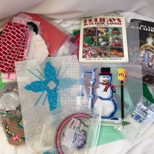 Huge Bundle Craft Plastic Canvas ~ Pre-Started, Cut Variety Shapes, Books, Mesh